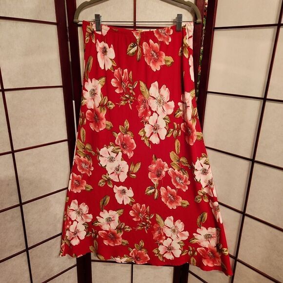 VNTG Carol Anderson Collection Red Floral Maxi Skirt - Picture 1 of 5